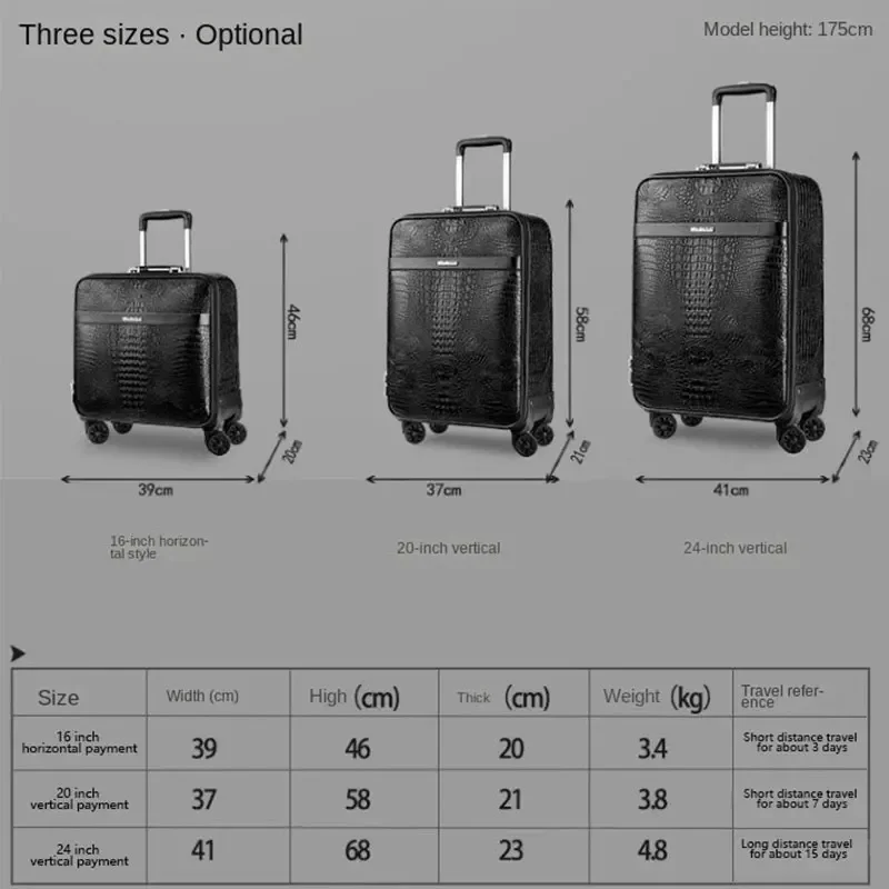 Suitcase New Alligator Print 20 Inch Horizontal Travel Boarding Bag 24 Inch Leather Box Men's Business Password Luggage