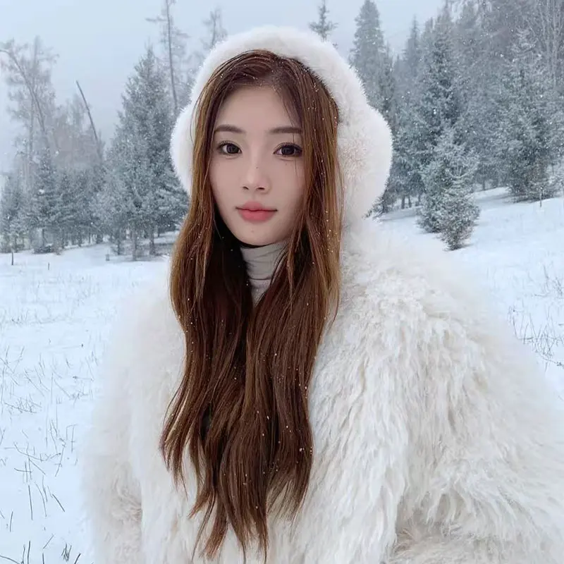 بلون دافئ ومضاد للتجمد غطاء للأذنين قابل للطي لطيف تقليد الأرنب الفراء أفخم غطاء للأذنين الرياضة في الهواء الطلق الشتاء سماعات