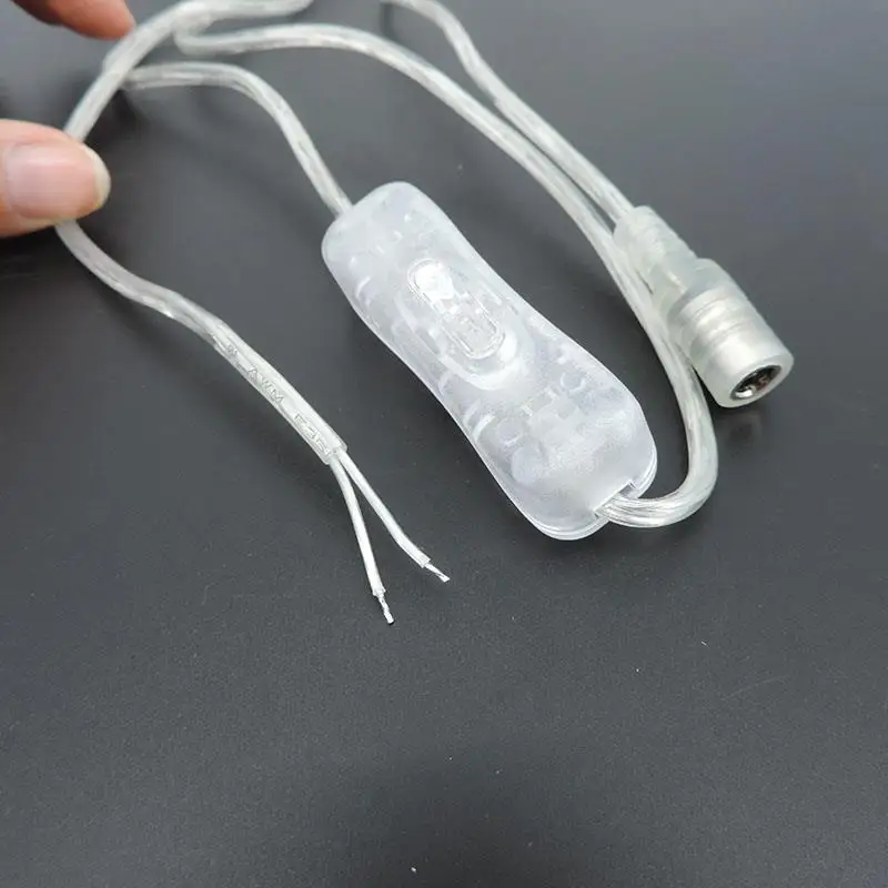 2m 304 Light Switch Button Transparent DC Female Power Cable 3A 12V 5V 5.5*2.1mm Connector ON OFF for LED Strip Neon Light m20