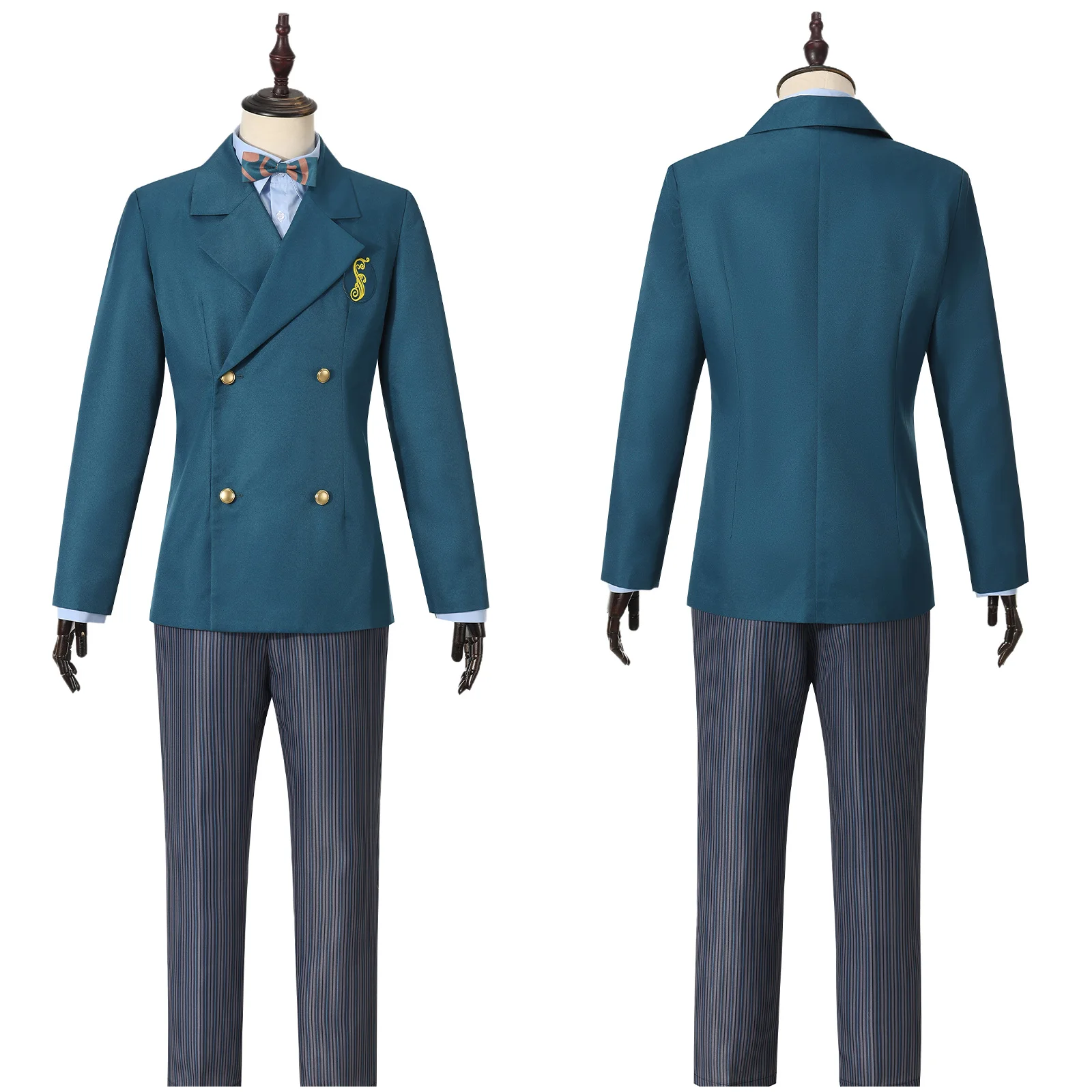 

Fiyero Boq School Uniform Cosplay Costume Blue Shirt Green Coat with Pant Full Set for Halloween Christmas Party