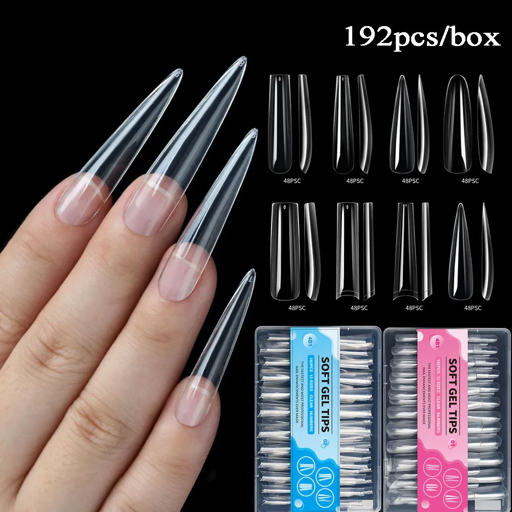 

Extra Long Full Cover Nail Tips 192PCS Clear Acrylic Full Cover Fake Nails False Nails Press on Artificial Fake Nail Tips