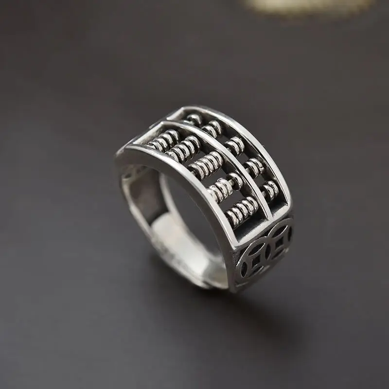 New Wealth Attraction Abacus Bead Ring for Men and Women, Rich Money Rolling Retro Adjustable Luxury Jewelry
