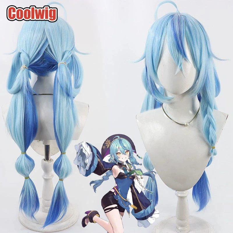 Coolwig Synthetic Hair Yukihana Lamy Cosplay Wigs Virtual YouTuber Yukihana Lamy 90cm Mixed Blue Ponytail Wig Heat Resistant