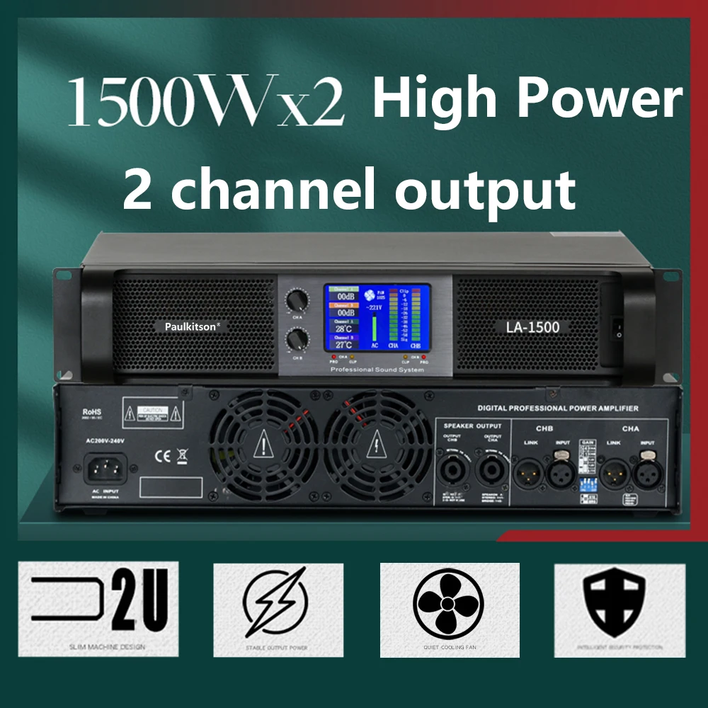 Paulkitson LA Serie Dual  Channel 2X1500W Professional Power Amplifier Stage Audio Speaker AMP Amplifier Preamp for Stage Speake