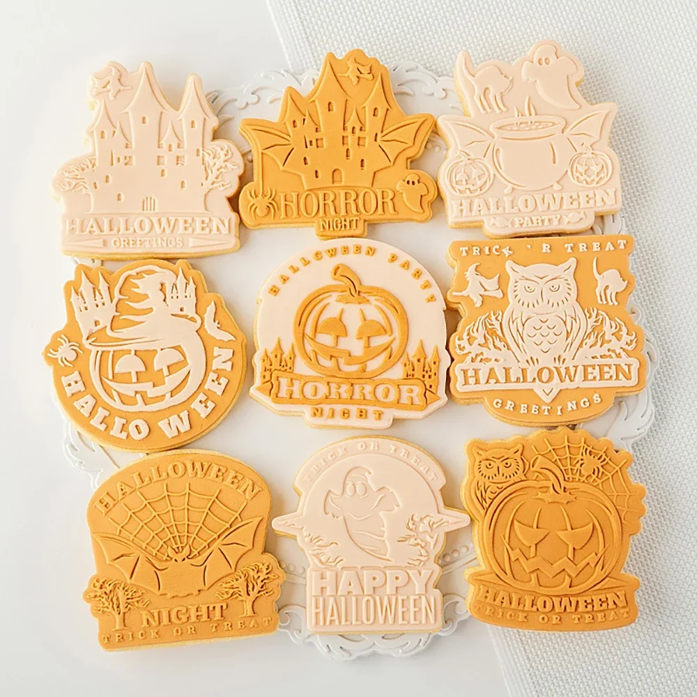 

Halloween Cookie Plunger Cutters Fondant Cake Mold Biscuit Sugarcraft Cake Decorating Tools Cookie Stamp