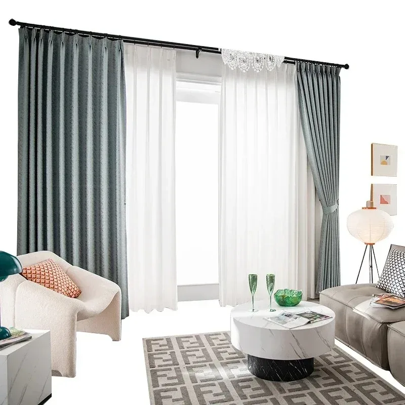 

Send Curtains for Living Dining Room Bedroom Styling Light Luxury High Precision Jacquard Blackout High-grade White Tulle