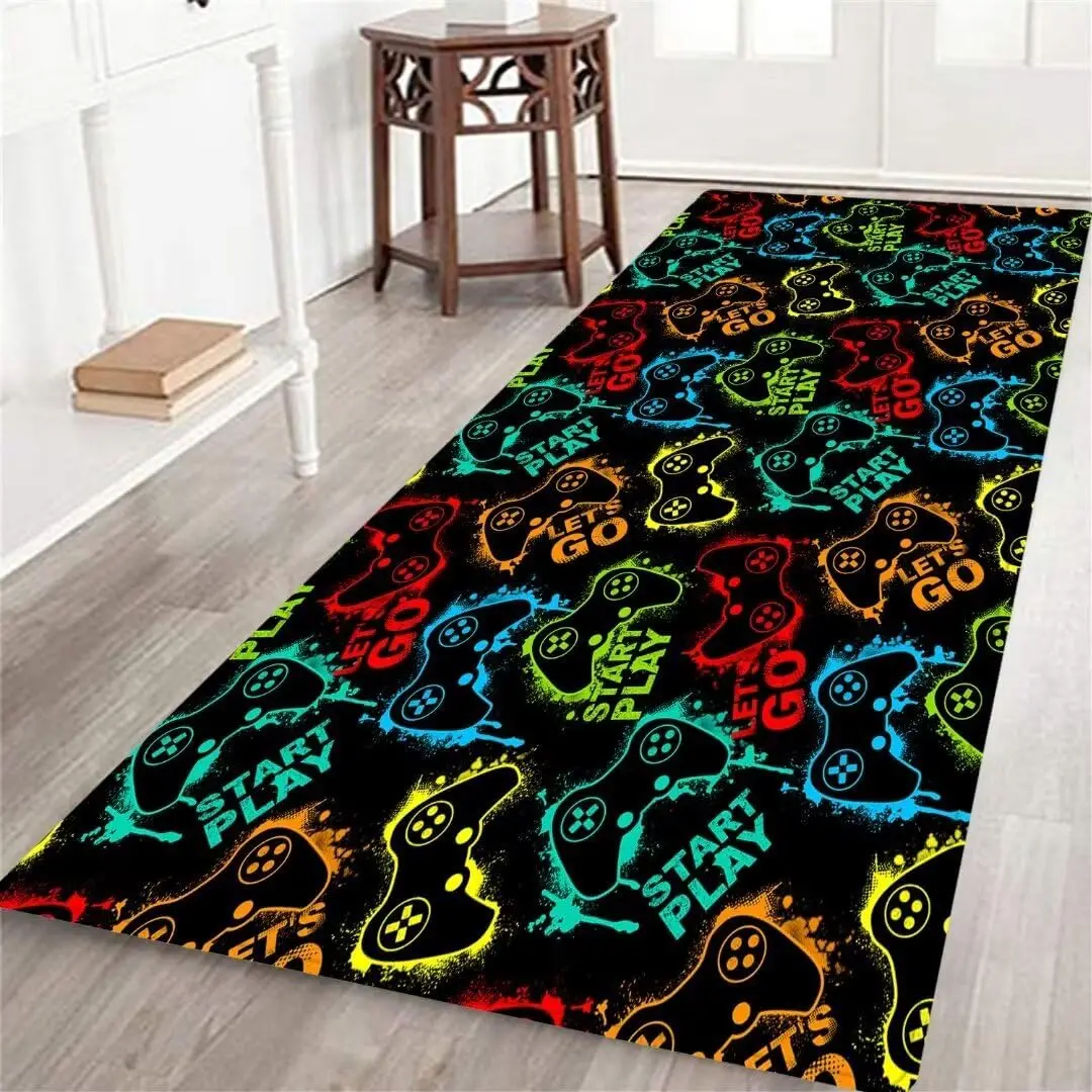 

Game Controller Pattern Runner Rug, Microfiber, Machine Made, Low Pile, Indoor, Bedroom, Bathroom, Kitchen, Living Room, Hallway