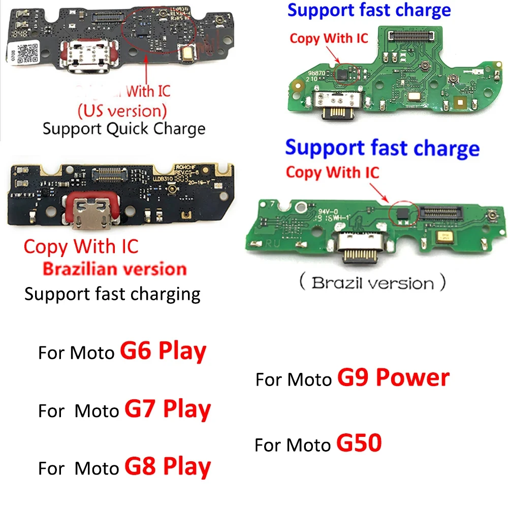 New For Motorola Moto G50 G9 Power G6 G7 G8 Play Plus USB Charging Port Board Dock Flex Cable Microphone Module Connector Parts