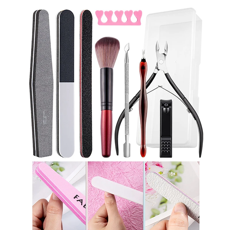 Accessori per unghie spingi cuticole rimozione unghie forbici per pelle morta lima per unghie lucidatura strumenti per Manicure Set in acciaio inossidabile