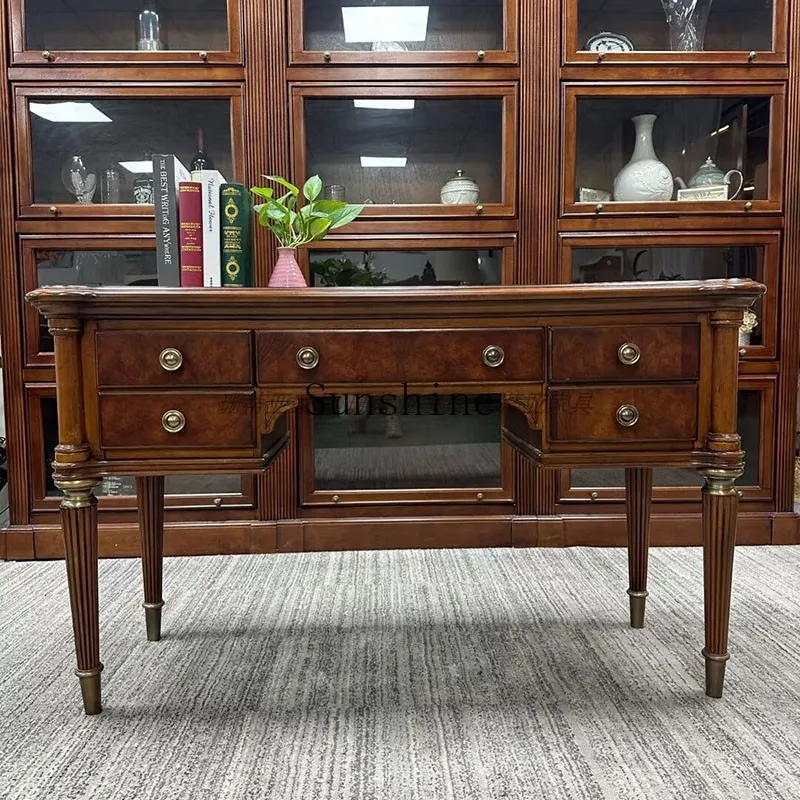 

French retro style solid wood design living room home writing desk light luxury