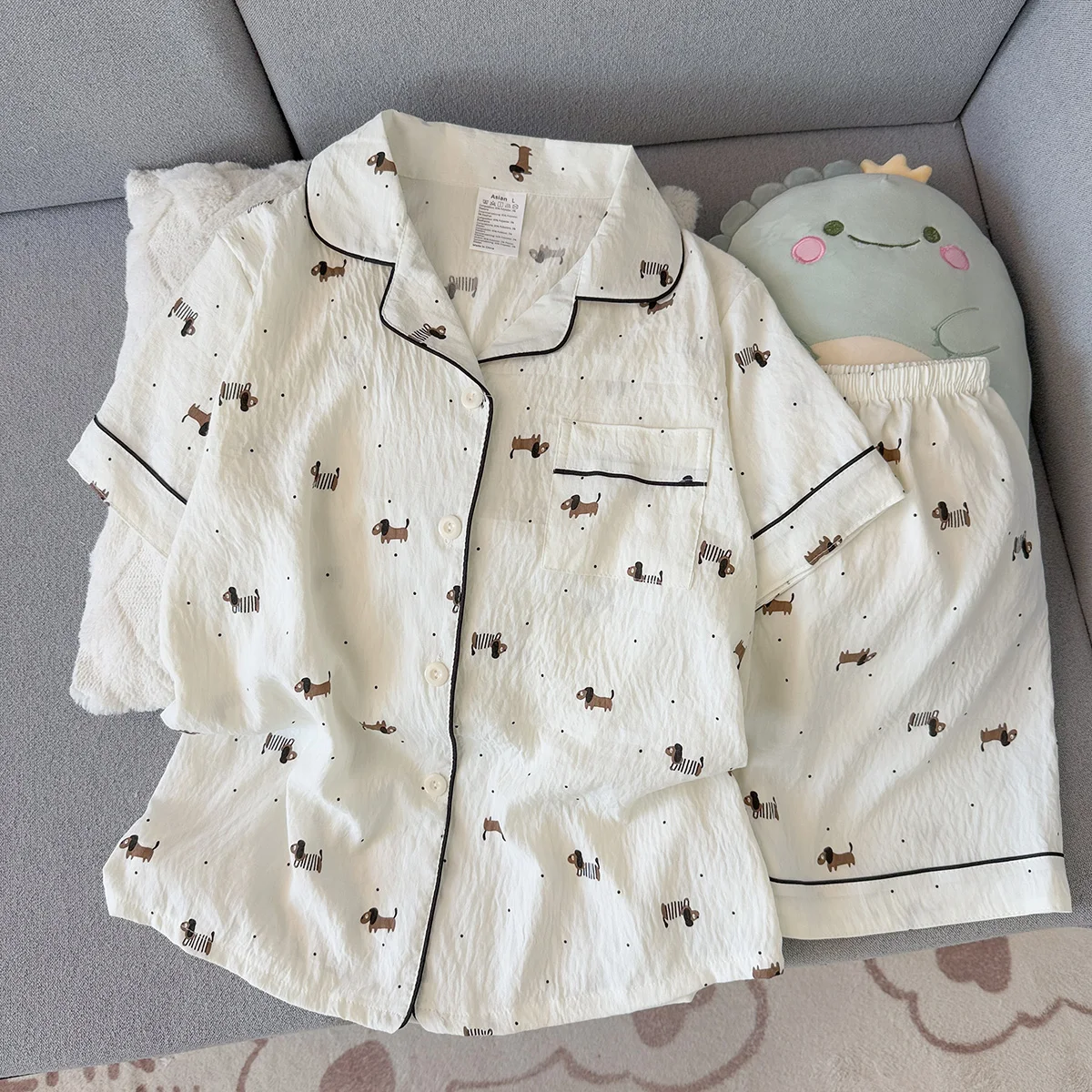 Pijamas de verano para mujer, pantalones cortos finos con estampado de lunares, dulces y lindos, se pueden usar afuera en verano, conjunto de ropa para el hogar, conjunto de dos piezas