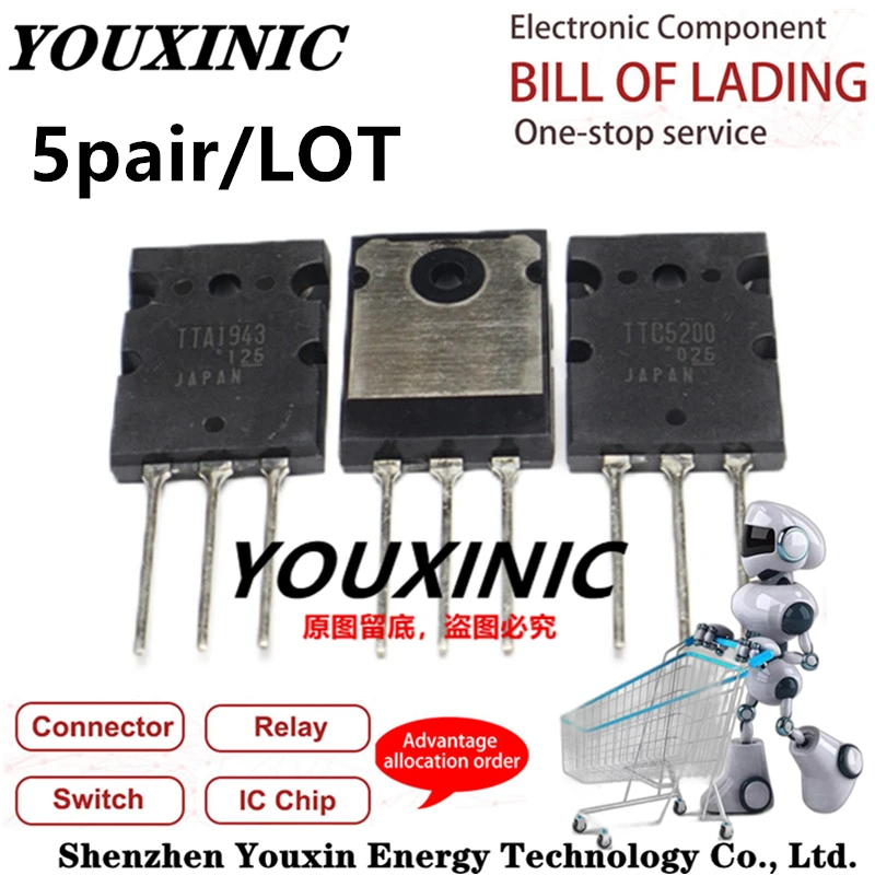 YOUXINIC 5pair  2021+  { Origin: Japan } 100% New Imported Original  TTA1943 TTC5200  A1943 C5200  TO-264  High-Power Amplifier