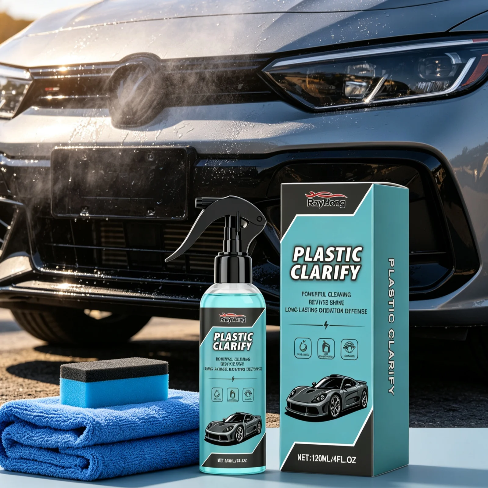 Car Plastic Restore Spray Remove Yellowing Surface Anti-Scratch Increase Wear Resistance Enhance Gloss Coating Polish Liquid Set
