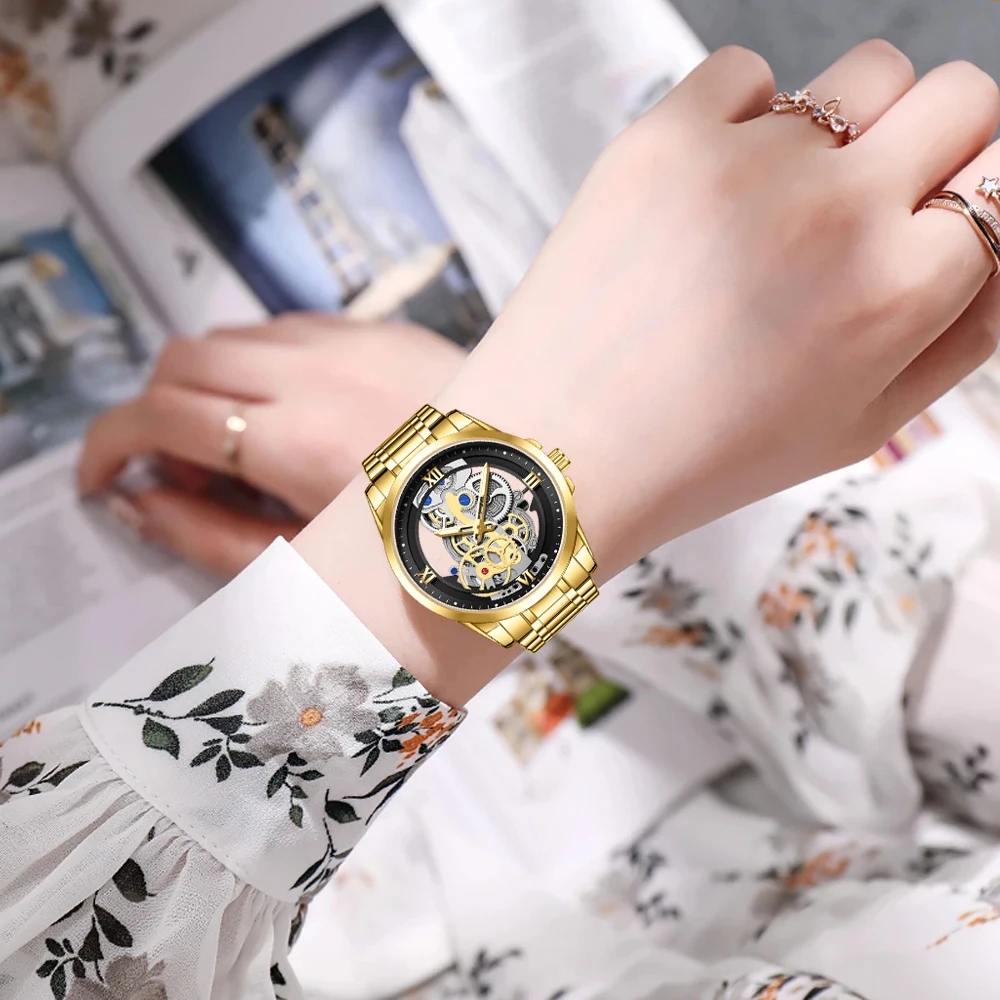 LIGE 2023 New Gold Watch Women Top Brand Luxury Creative Women Watches Fashion Waterproof Quartz Chronograph Relogios Feminino