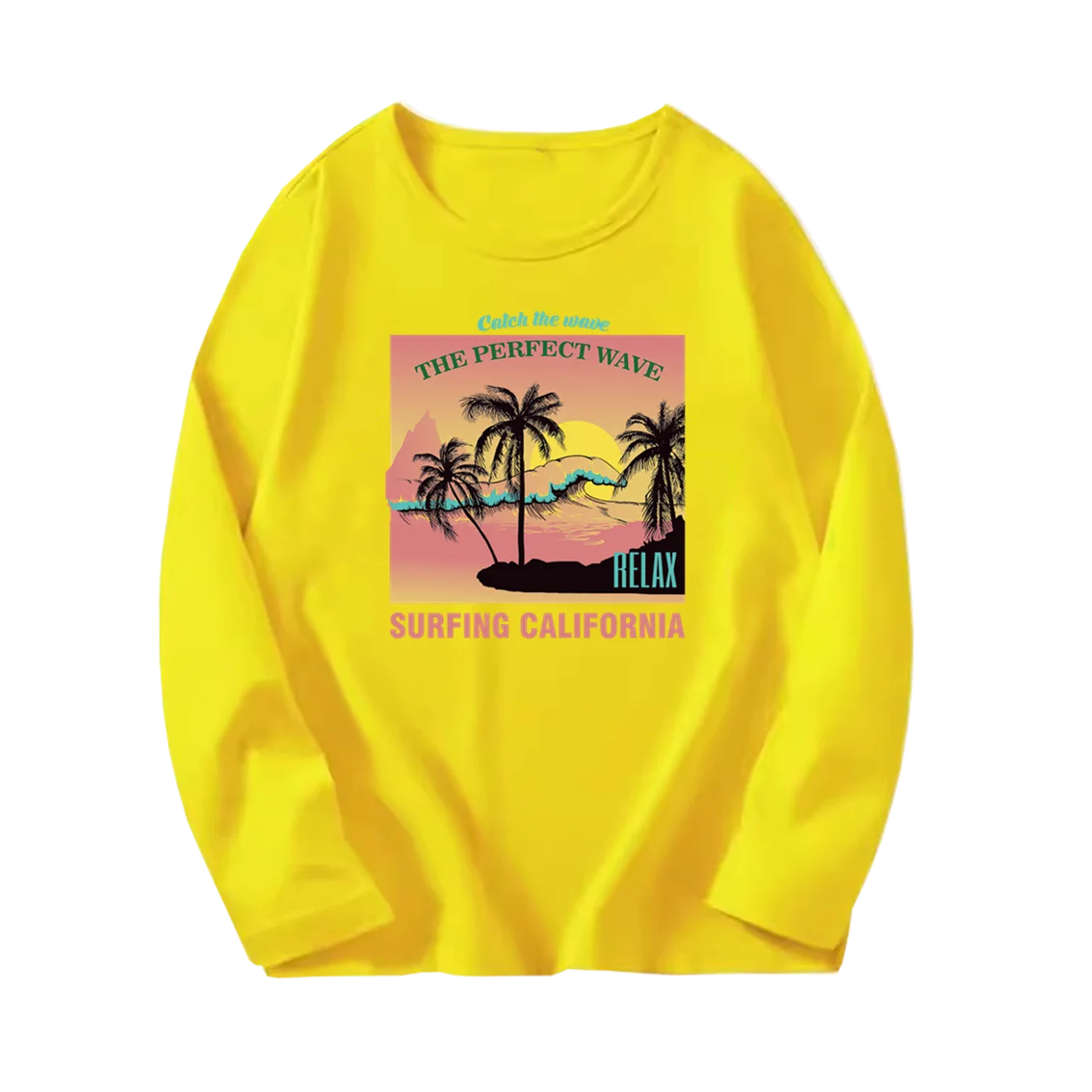 California Beach T-shirts for Girls Hawaii Coconut Trees Tshirt Casual Long Sleeve Tops Beach Kawaii Graphic T Shirts