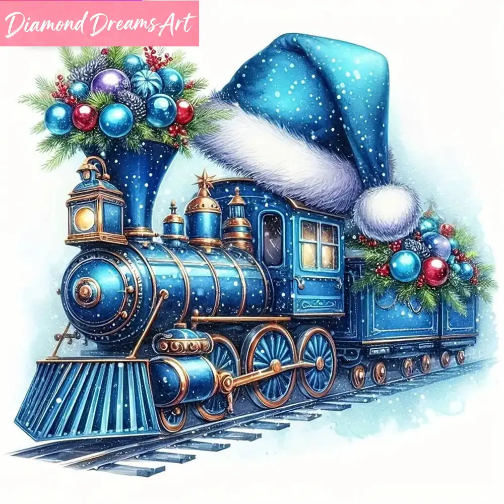 

New Arrival Diamond Painting Train Landscape DIY Full Square Round Diamond Mosaic Hat Winter Craft Kit Christmas Gifts,frameles
