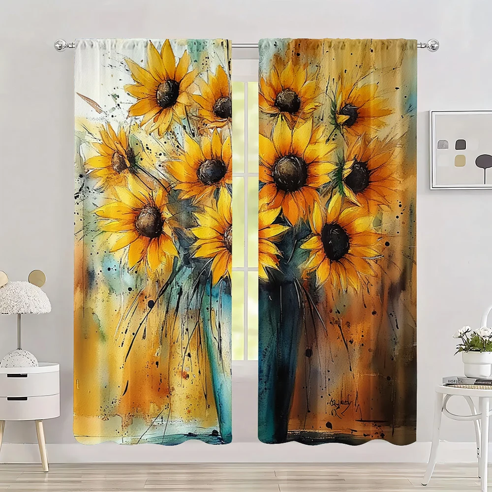 2pc,  Window Drapes (20.67x45.67in,29.53x65.35in,29.53x102.36in,41.34x90.55in,51.18x82.68in) Modern abstract vase Versatile