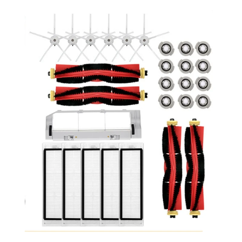 สำหรับ roborock S50 T7pro T6 S5 P5เครื่องดูดฝุ่นแผ่นกรอง HEPA ส่วนที่ผ้า2 x ลูกกลิ้งแปรงด้านข้างหลัก3X ล้อสากล