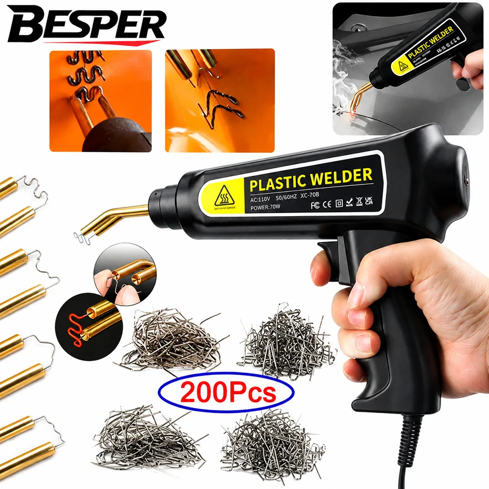 New Hot Stapler Plastic Welder Heat Gun Car Bumper Repair Welding Machine Plastic Tools with 200Pcs Staples Auto Body Plastic Crack Repair Kit