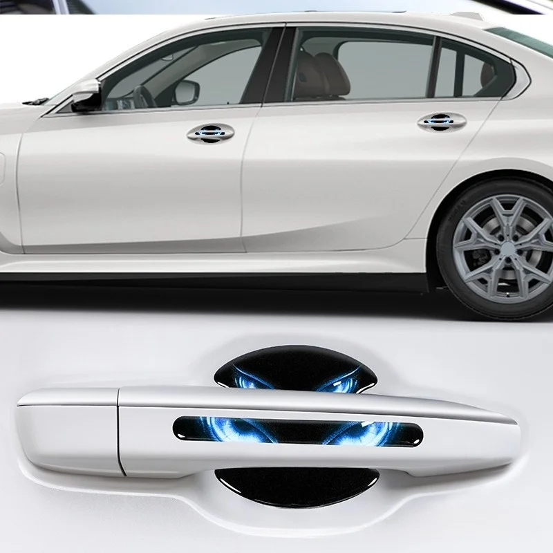 8Pcs Devil Eye Door Handle Protector Sticker – Anti-Scratch Car Door Bowl Decal with Sporty Style, Anti-Collision Guard Strip