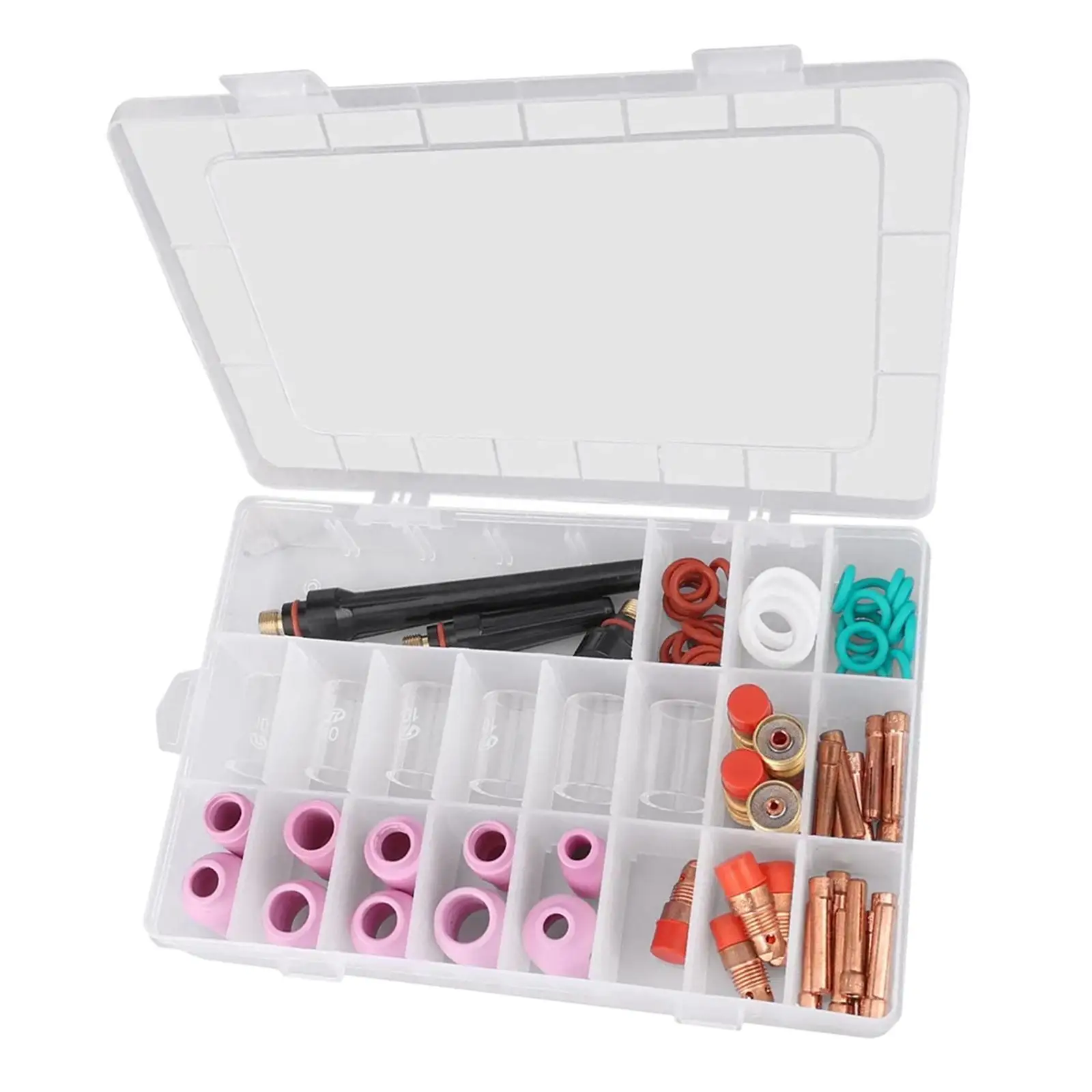 55 Pcs TIG Welding Torch Accessories Kit Collets Body Glass Cups Back Caps Replacement Tool O Rings Gas Lens for WP17/18/26