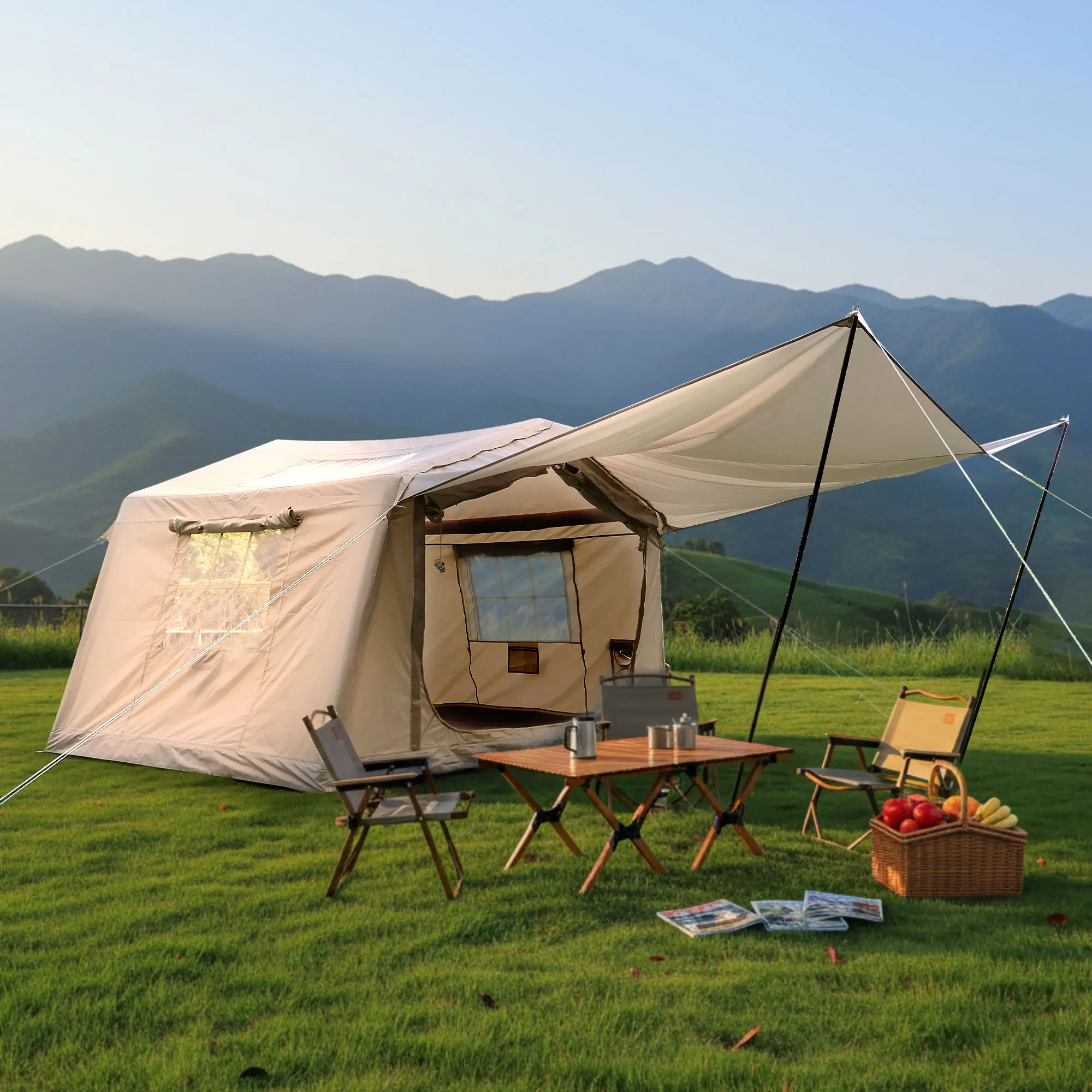 !@8 m Outdoor Inflatable Camping Tent 4 Season Waterproof Oxford Fabric Modern Design Portable
