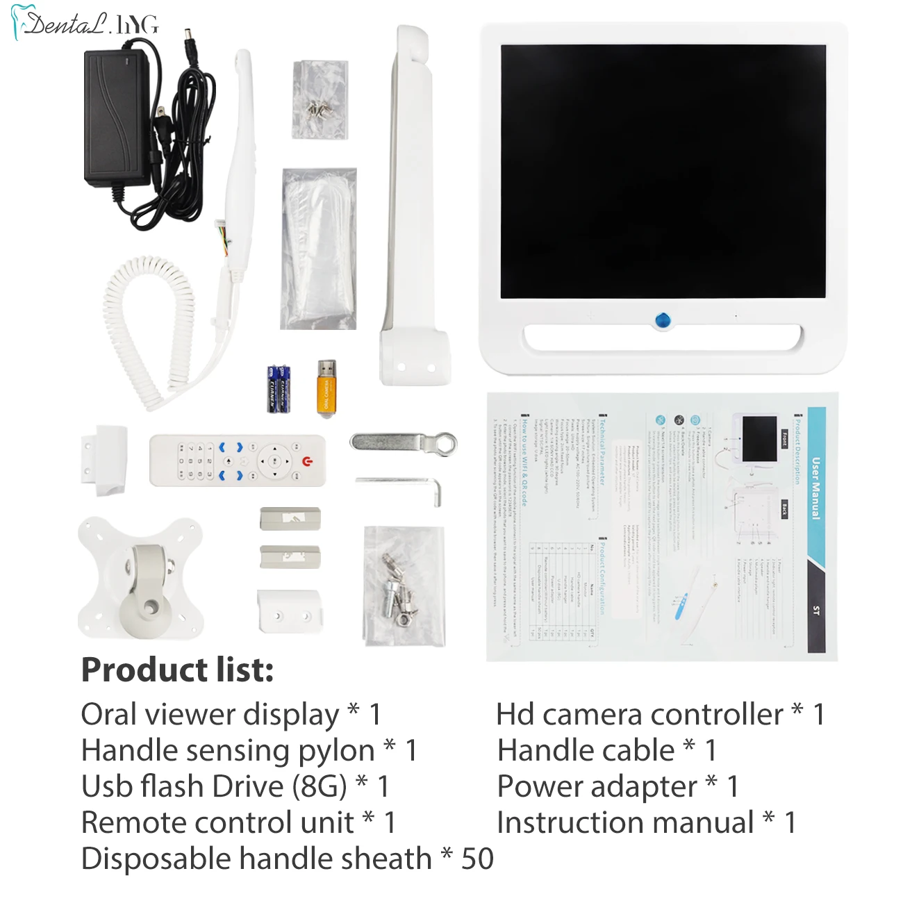 Dental Endoscope 17inch LCD Monitor VGA Intra Oral Camera 6LED Wifi Digital Radio Dentistry Intra Oral Camera 18 Million Pixels