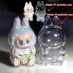 For Labubu V1 V2 Protective Acrylic Case shell Transparent Portable Cable Organizer Box Thickened Doll Bag Keychain Bags