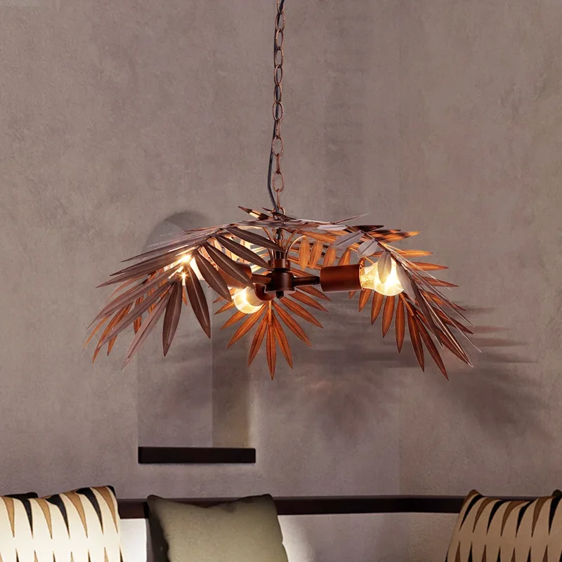 Imagem -04 - Coconut Leaves Chandelier For Loft Boho Tree Leaf Light Creative Mediterranean Ceiling Light Pendurado Lâmpada Restaurante sobre a Ilha