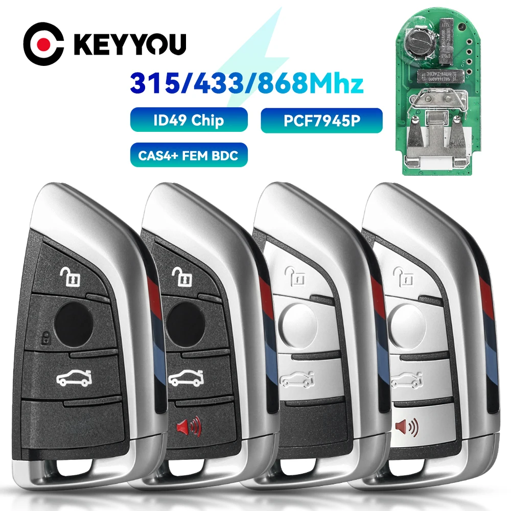 

KEYYOU 3/4 Button 315 /433 /868MHZ ID49 pcf7945 Remote Key Keyless Entry fob for BMW F FEM CAS4 5 7 Series X5 X6 2014+