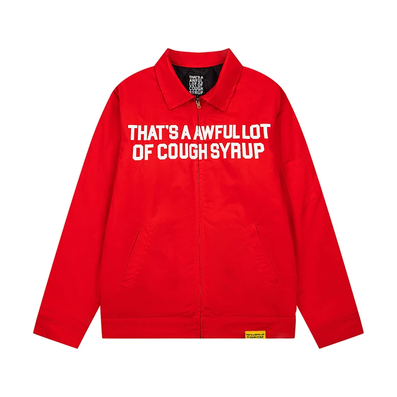 2026 New That's A Awful Lot of Cough Syrup Unisex Oversized Street Collared Jacket Front Big Letter Graphic Hip‑Hop Outerwear