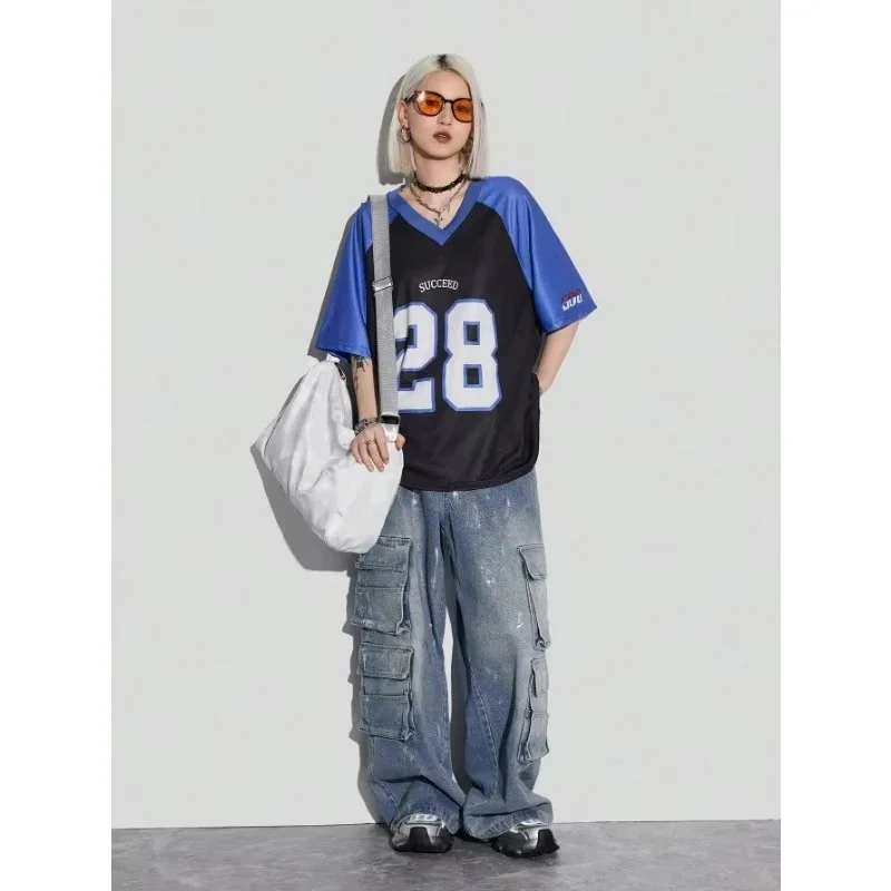 حجم كبير المرأة عادية كبيرة الحجم قصيرة الأكمام تي شيرت التجفيف السريع تنفس الكرة قميص عصري ملابس رياضية الشارع عادية