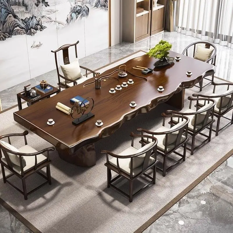 

Log large board tea table Chinese solid wood tea tea table combination