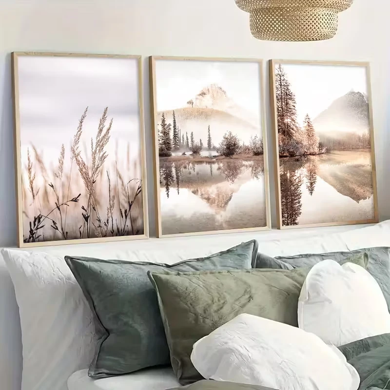 

3pcs Natural Scenery, Canvas Walls, Reeds, Forests, Lakes, Mist, Modern Living Room, Bedroom, Home Office and Home Decoration