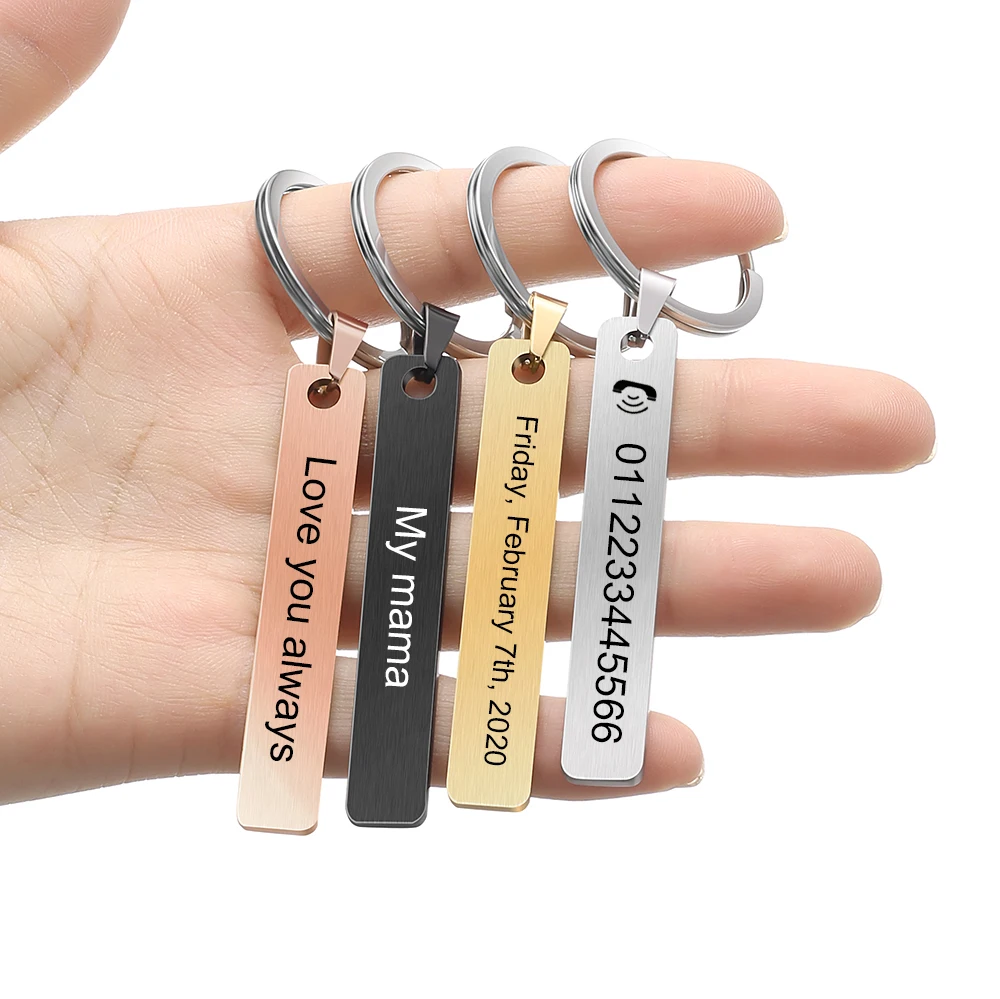 Custom Logo Name Number Keychain Laser Matte Keyring Stainless Steel Personalizado Car Key Chain for Friends Family Gifts