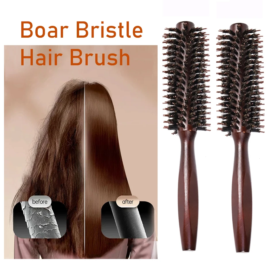 

Boar Bristle Hair Brush Wooden Wave Brush for Male Barber Salon Round Hairbrush Straight Twill Hair Comb Hairdressing Style Tool