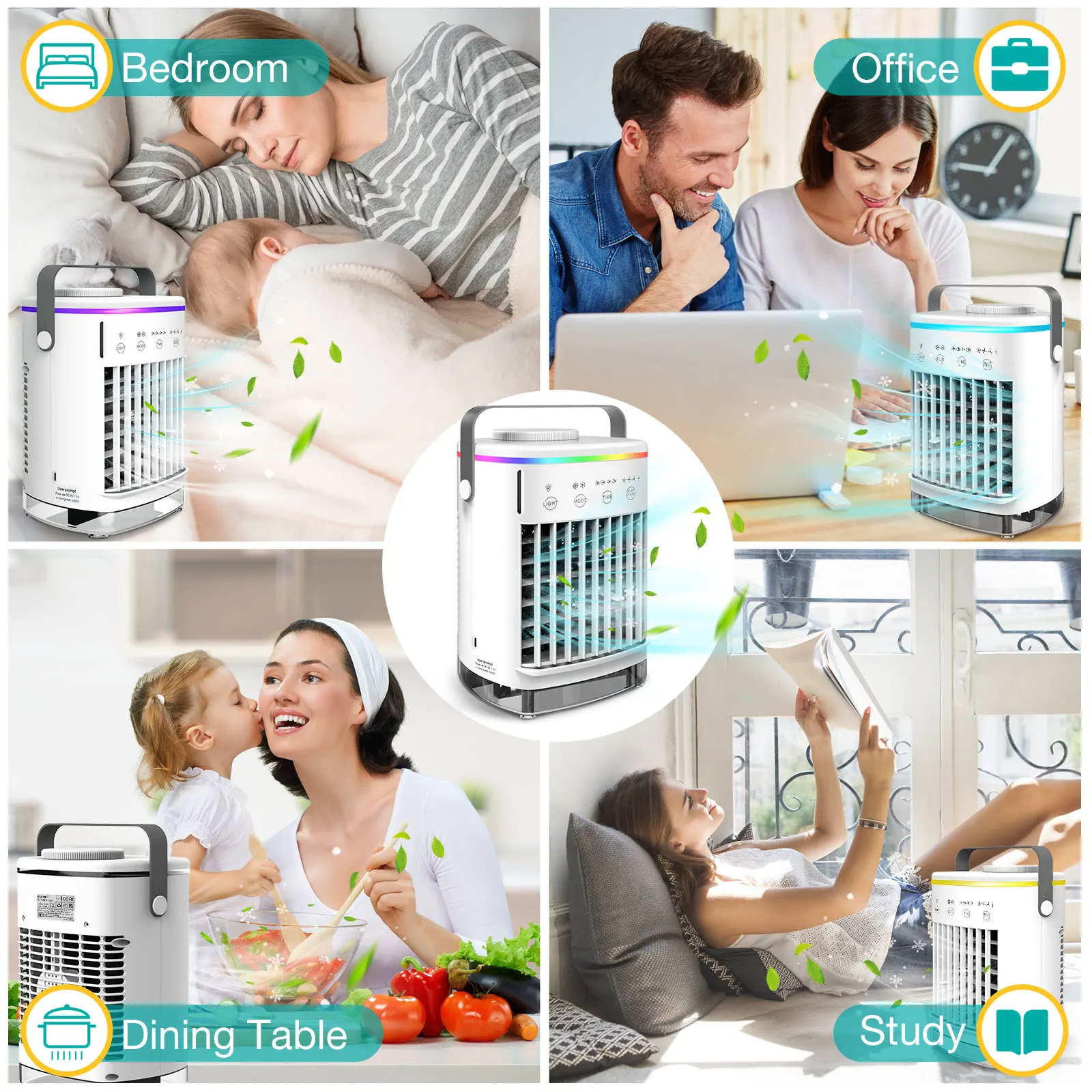 Ventilador de aire acondicionado, nebulizador humidificador USB, Mini enfriador de aire de 750ml, ventilador de luz de ambiente para el hogar, ventilador eléctrico portátil