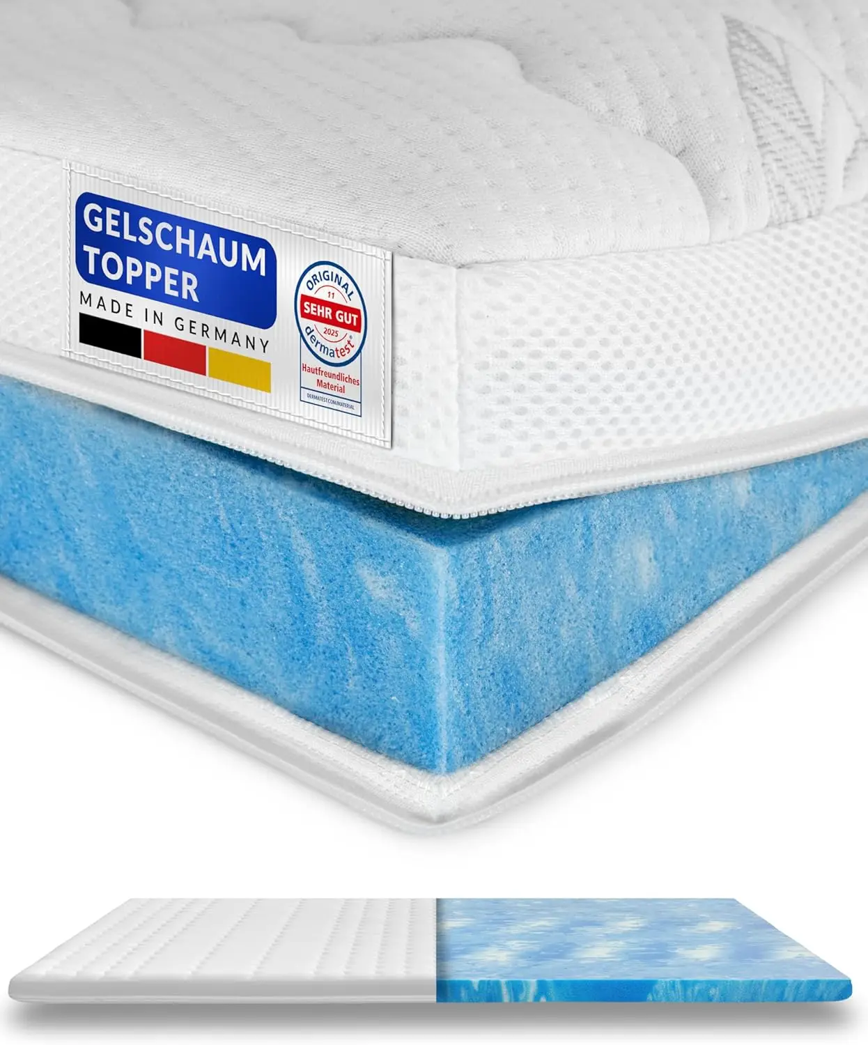 Premium Gelschaum-Topper 180x200 cm mit RG 50 - Hochwertiger Lyocell-Bezug - Rutschfeste Funktion - Rundum-Klimaband - Qualität