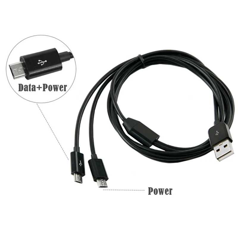 1m USB 2.0 typ męski do 2 Micro USB 5 Pin męski Splitter Y synchronizacja danych i złącze do ładowania kabel Adapter czarny