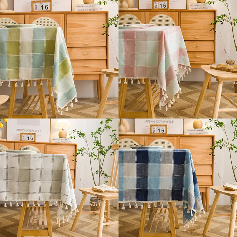 

Modern Minimalist Cotton Linen Tablecloth, Small Fresh Plaid Tassels, Waterproof Dining Table Mat, New, MF611