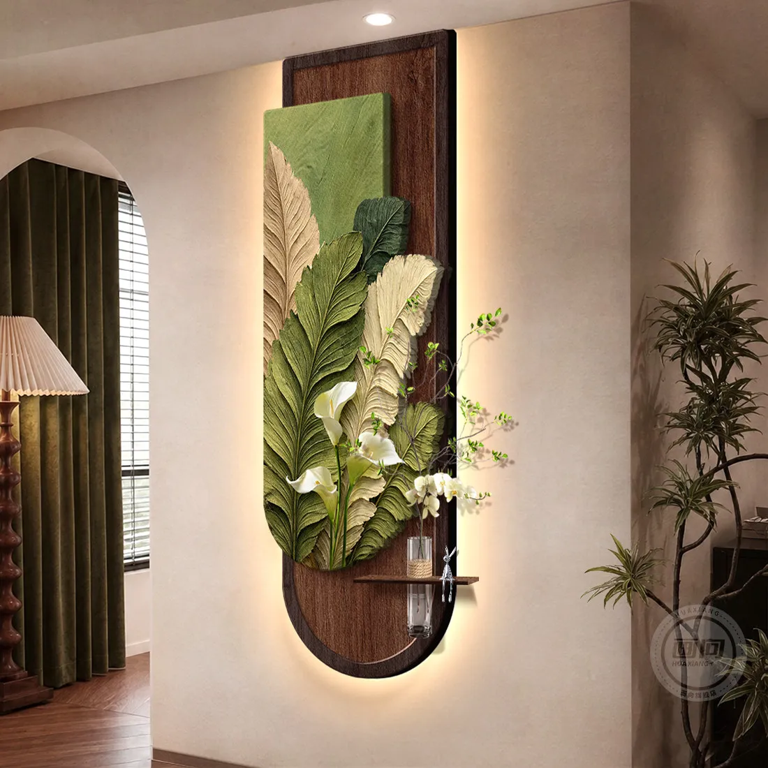 Middle ancient style entrance decoration painter with a sense of grandeur and sophistication, facing the door directly, and a th