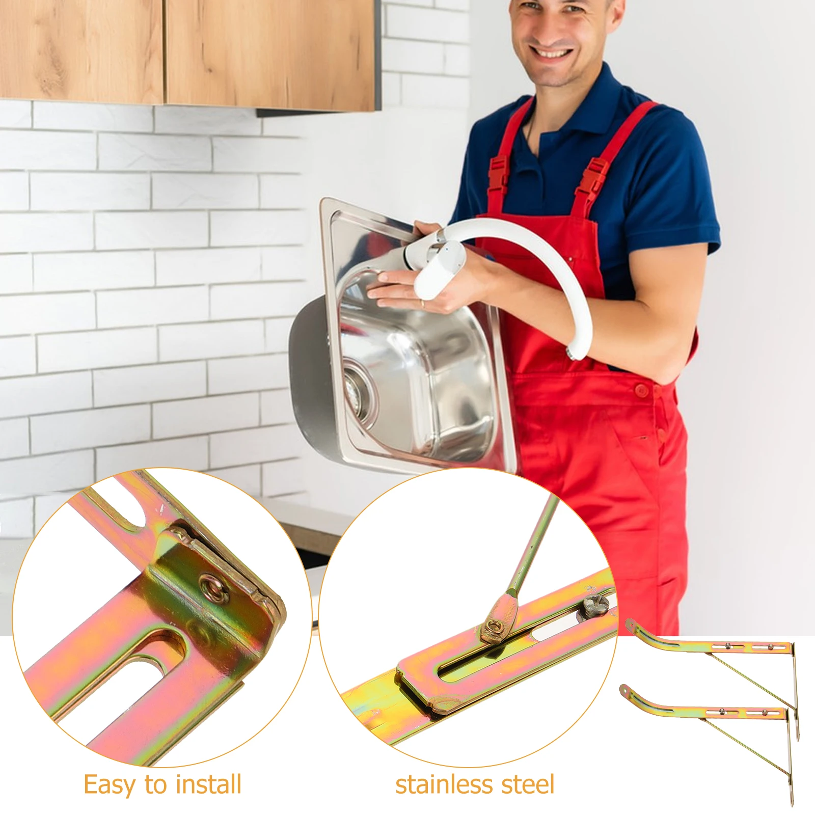 

Heavy Duty Single Bracket for Kitchen Undermount Holder Iron Support Brackets Rust Resistant Golden Sturdy Corner Design