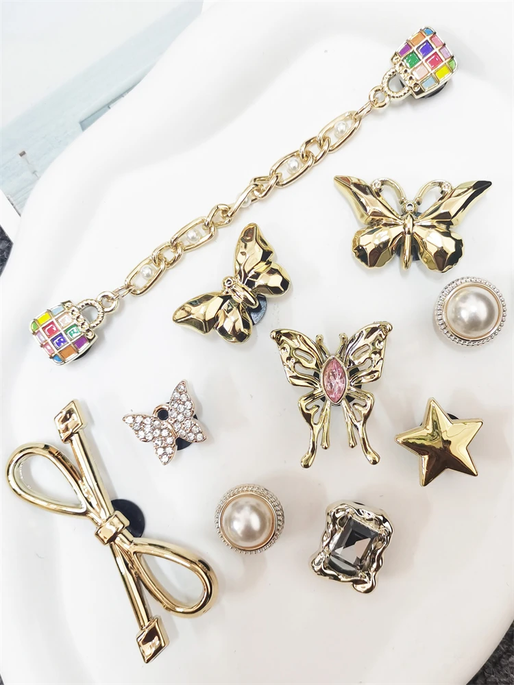 10PCS Luxury Chain With Beads Rhinestone Butterfly Bow Decor
