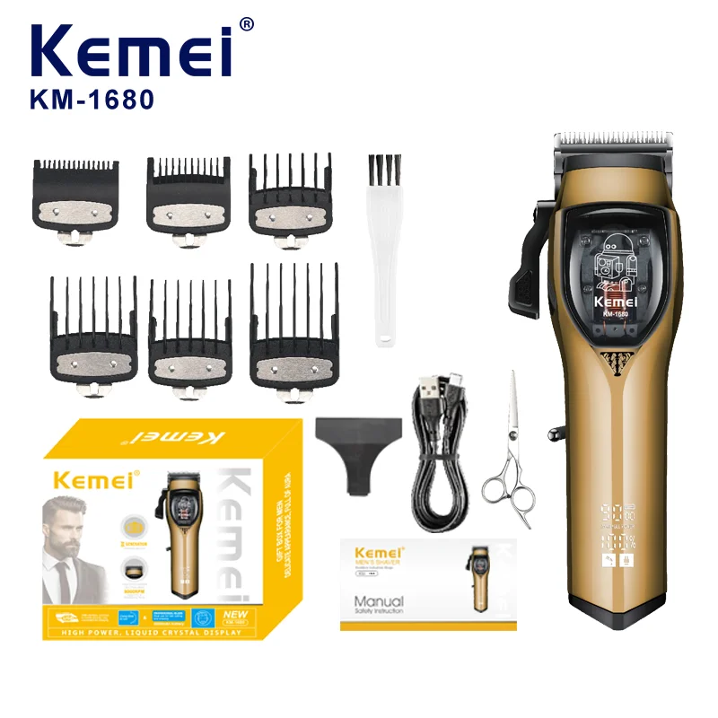 KEMEI Professional Trimmer Hair Clipper Salon Hair Trimmer LCD Display Fast Charge 9000RPM Hair Cutting Shears Gift Box KM-1680