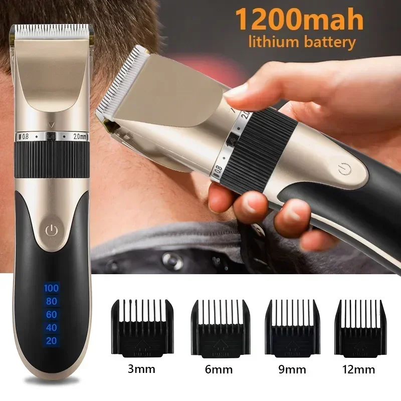 Professional Hair Clipper Men\'s Barber Beard Trimmer Rechargeable Hair Cutting Machine Ceramic Blade Low Noise Adult Kid Haircut