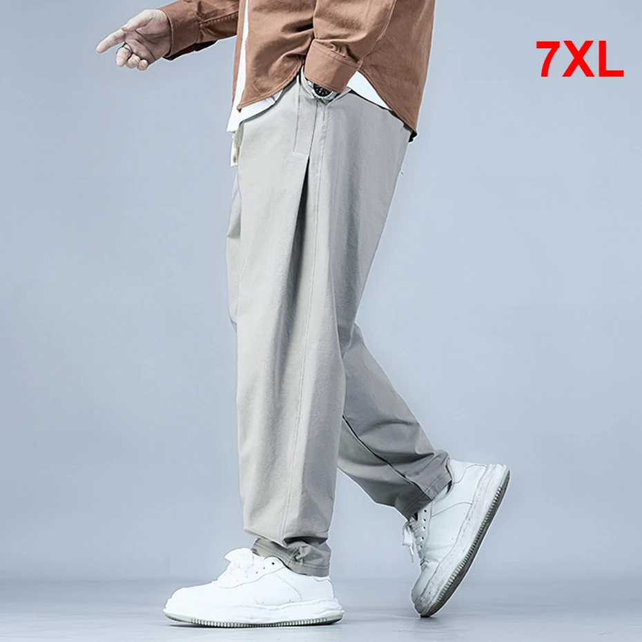 

Spring Autumn Solid Color Straight Pants Men Plus Size 7XL Pants Fashion Casual Elastic Waist Trousers Big Size 7XL