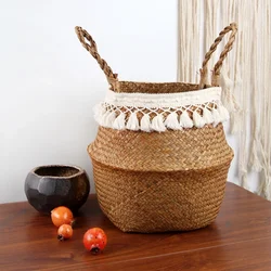 Dobrável Handwoven Cestas De Armazenamento De Vime, Plantador Em Vasos, Cesta De Lavanderia, Ecológico, Boho, Pendurado Rattan, ervas marinhas