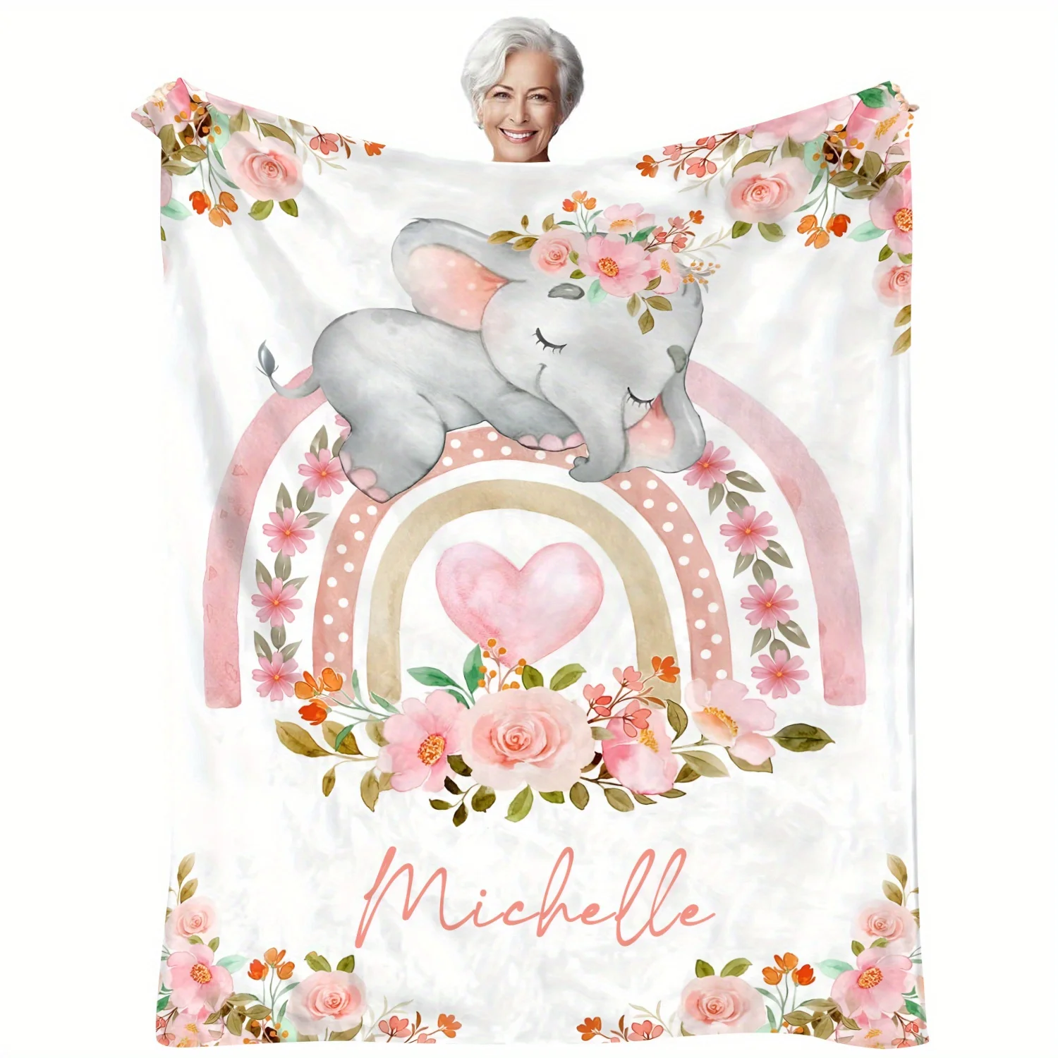 

Customized Name Heart-shaped Flower Blanket - Personalized gift name customization, one soft flannel blanket