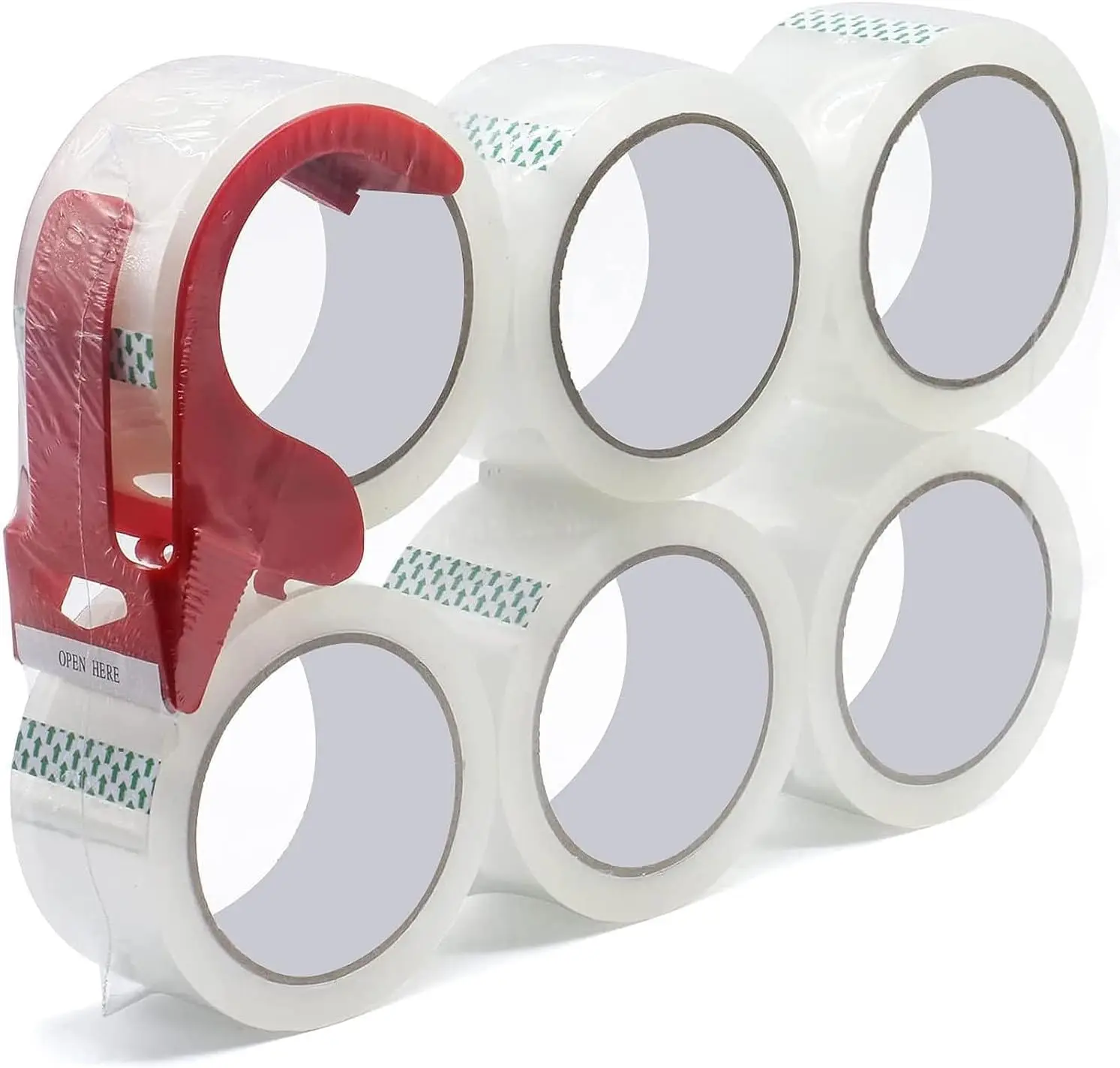 

Прочная прозрачная упаковочная лента, 2.4 мил, 6 рулонов с диспенсером для переезда, офиса, домашней упаковки коробок