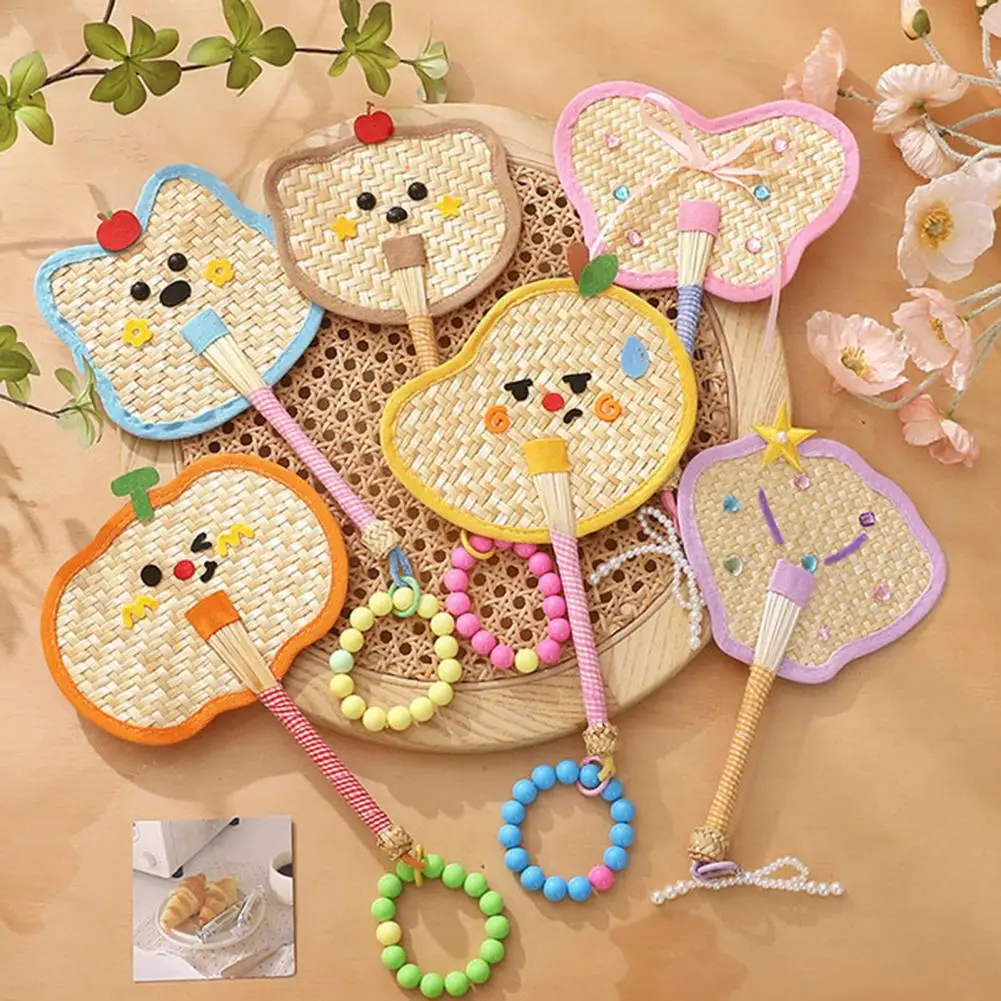 Cartoon Handmade Weaving Fan Bear Butterfly Dog Pumpkin Shell Mango Shape Woven Hand Fan Summer Handheld Cooling Fan Decoration